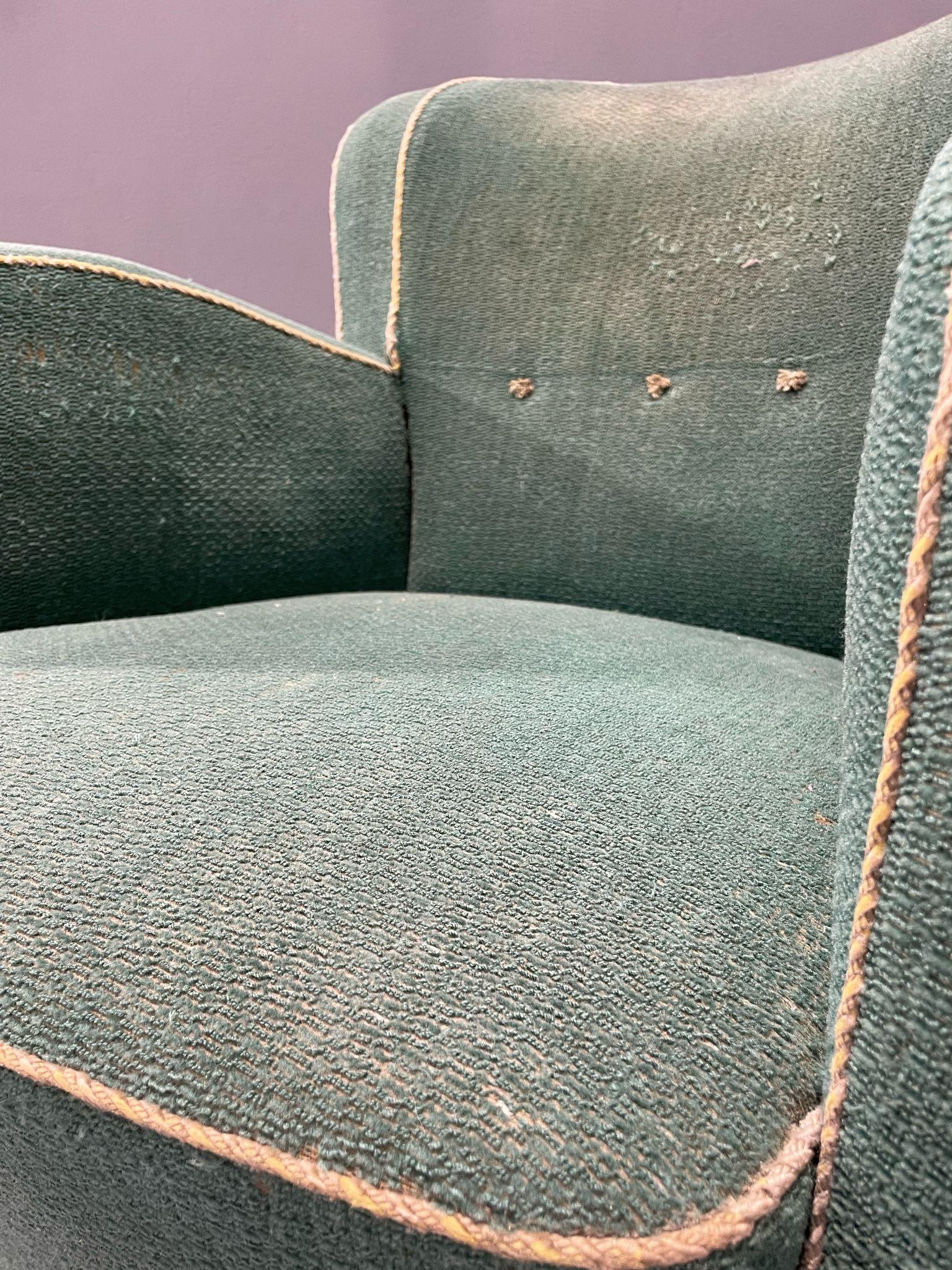 Danish Art Deco / Early Midcentury Lounge Chair in Green Mohair, 1930s–40s 1