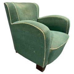 Danish Art Deco / Early Midcentury Lounge Chair in Green Mohair, 1930s–40s