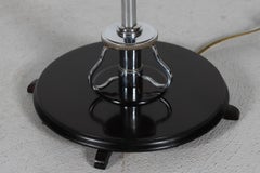Danish Art Deco Floor Lamp 1930s of Crome Metal and Dark Wood with New Shade