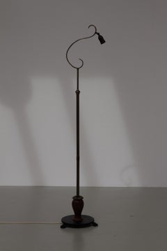 Danish Art Deco Floor Lamp in Brass, Wood and Iron by Lyfa, 1920s.