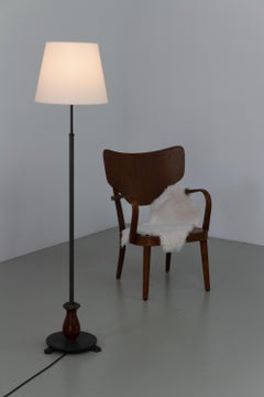 Danish Art Deco Floor Lamp in Brass, Wood and Iron by Lyfa, 1920s.