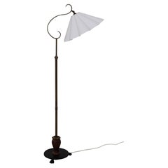 Danish Art Deco Floor Lamp in Brass, Wood and Iron by Lyfa, 1920s.