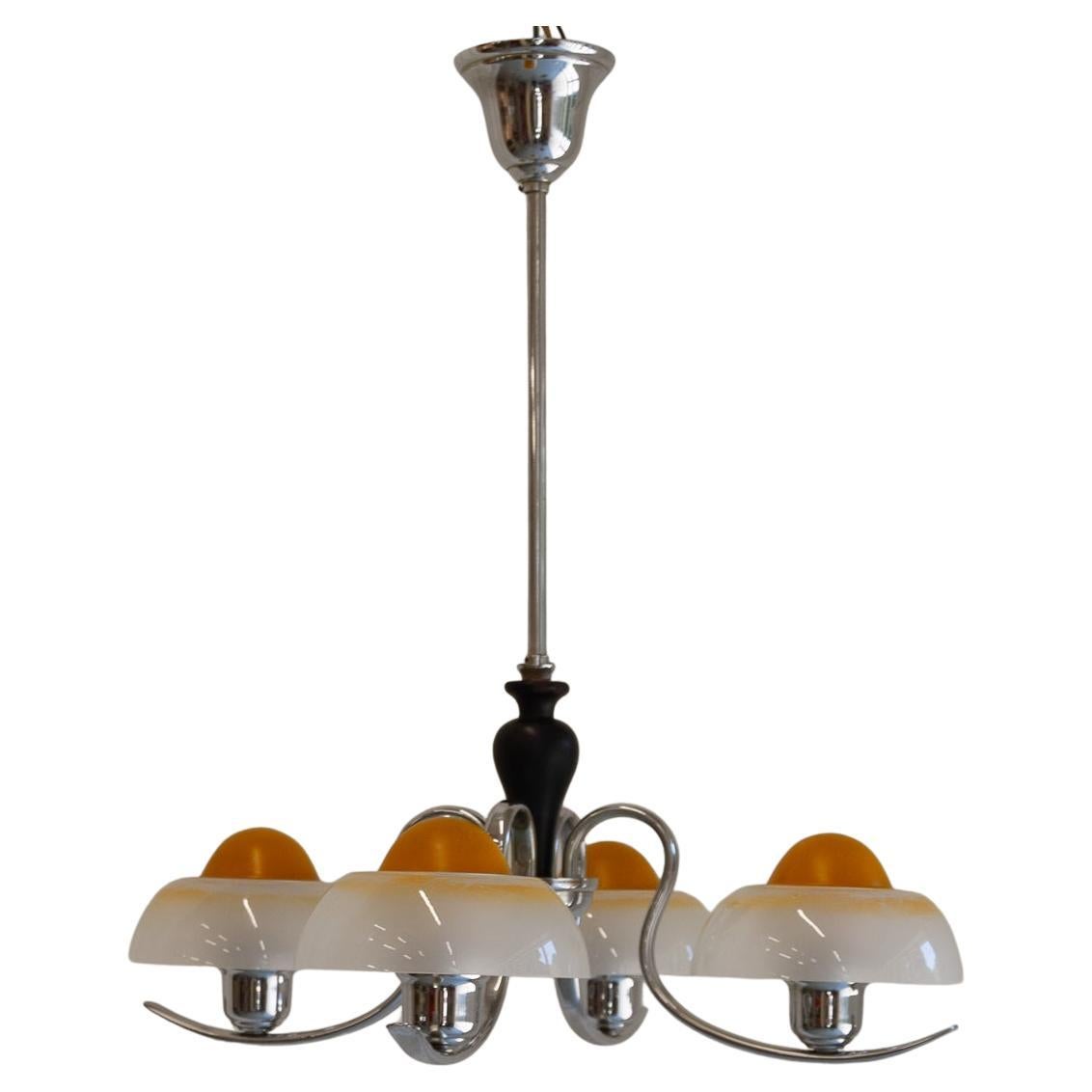 Danish Art Deco "Fried Egg" Chandelier by Fog & Mørup, 1930s. For Sale