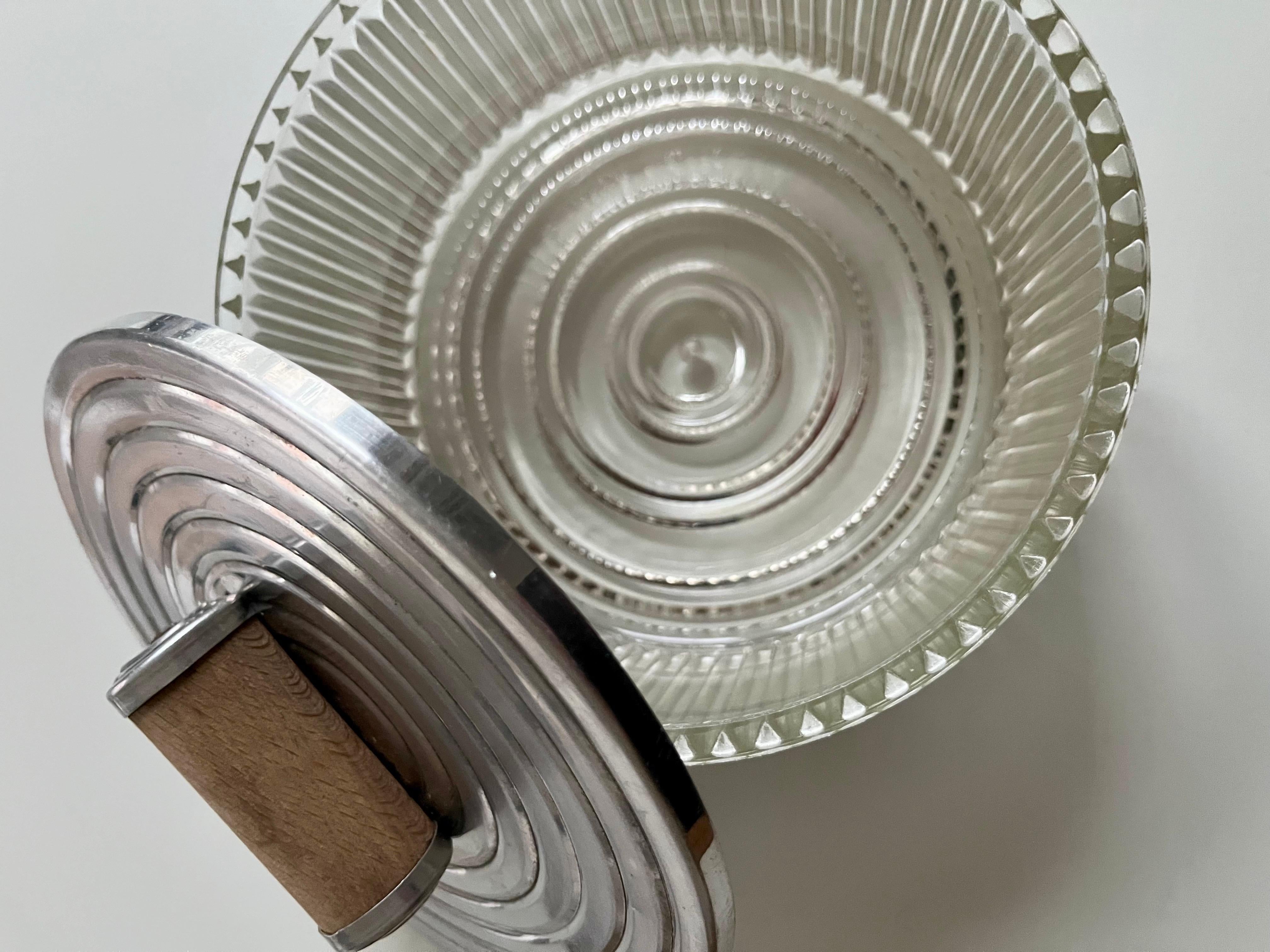 Joyero danés Art Decó de cristal y metal / Tarro decorativo con tapa, años 30 Metal en venta