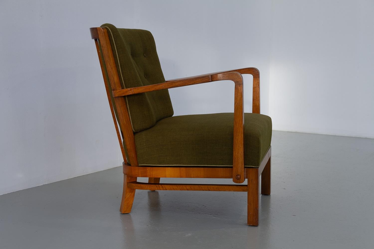Danish Art Deco Green Lounge Chair, 1930s. In Good Condition In Asaa, DK