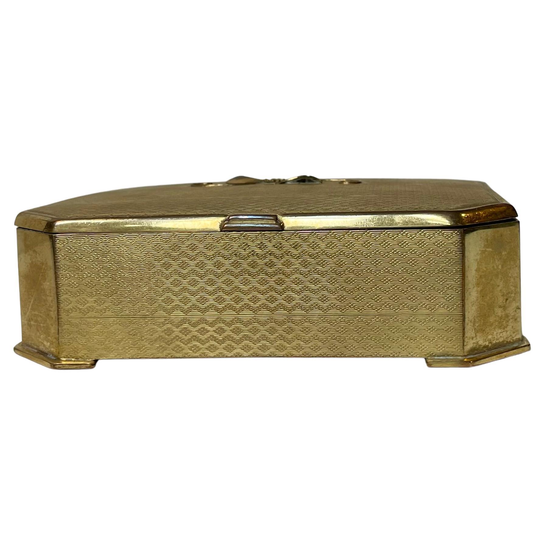 Danish Art Deco Guilloche Jewelry Box in Gilt Bronze, 1930s For Sale