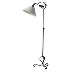 Danish Art Deco, Hand-Forged Adjustable Wrought Iron Floor Lamp, 1930s