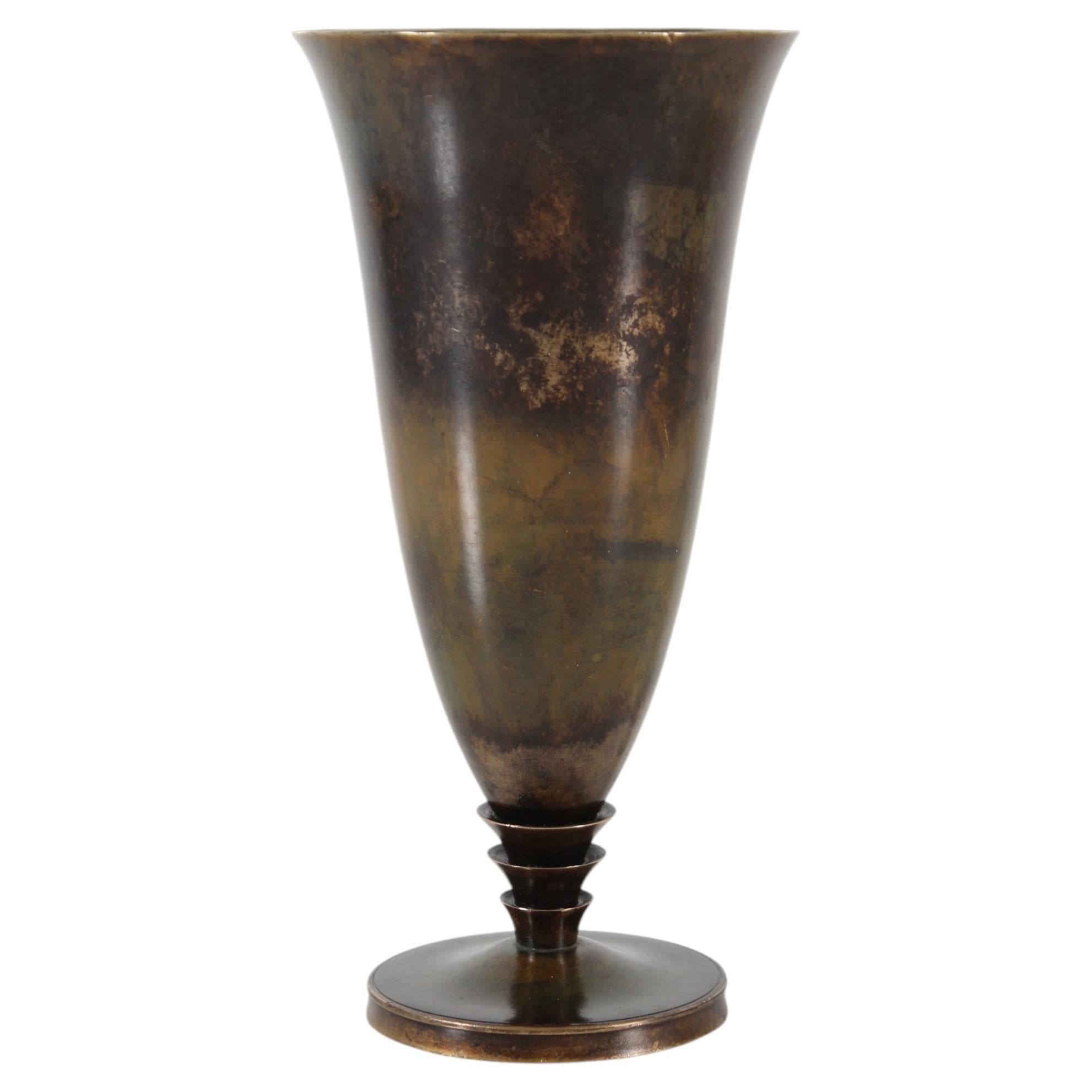 Danish Art Deco Just Andersen Pointed Vase of Bronze with Brown Patina 1930-1940