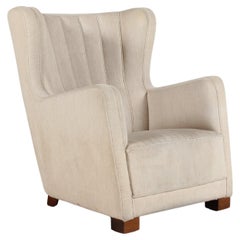Dänischer Art Deco Großer Sessel, Helle Wolle Fritz Hansen Stil 1930s