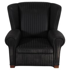 Danish Art Deco Large Lounge Chair with Black Fabric 1930s Fritz Hansen Style