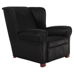Danish Art Deco Large Lounge Chair with Black Fabric 1930s Fritz Hansen Style