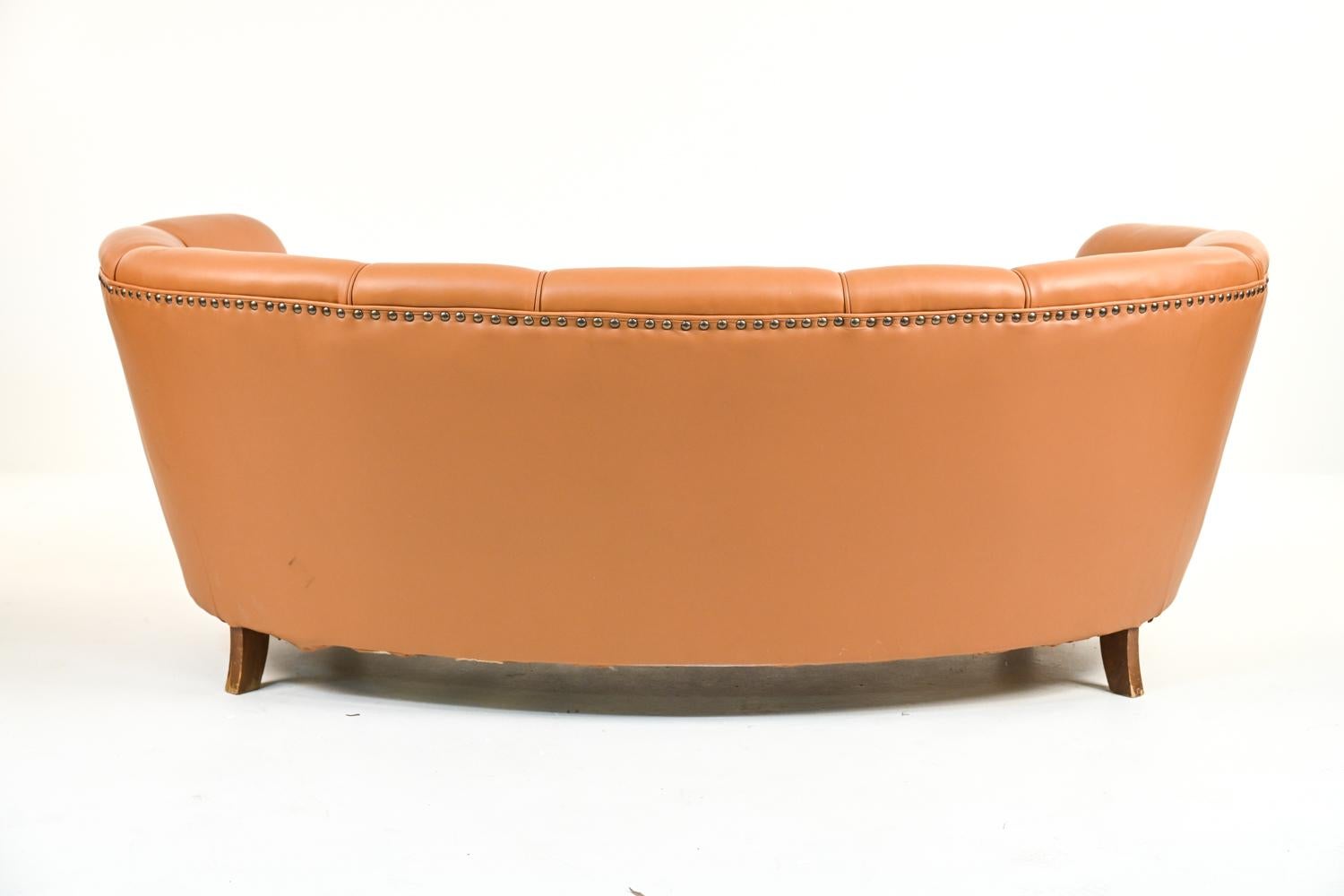 Danish Art Deco Leather Banana Sofa in Lassen/Boesen Style For Sale 7