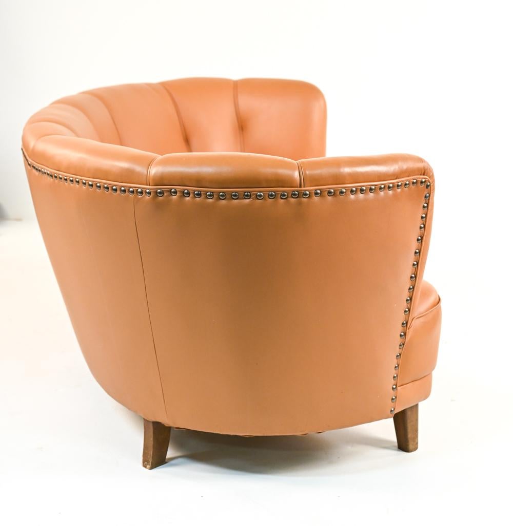 Danish Art Deco Leather Banana Sofa in Lassen/Boesen Style For Sale 8