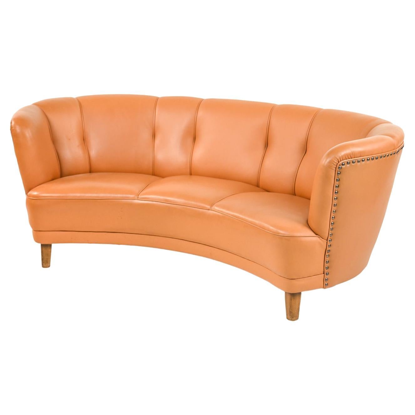 Danish Art Deco Leather Banana Sofa in Lassen/Boesen Style For Sale