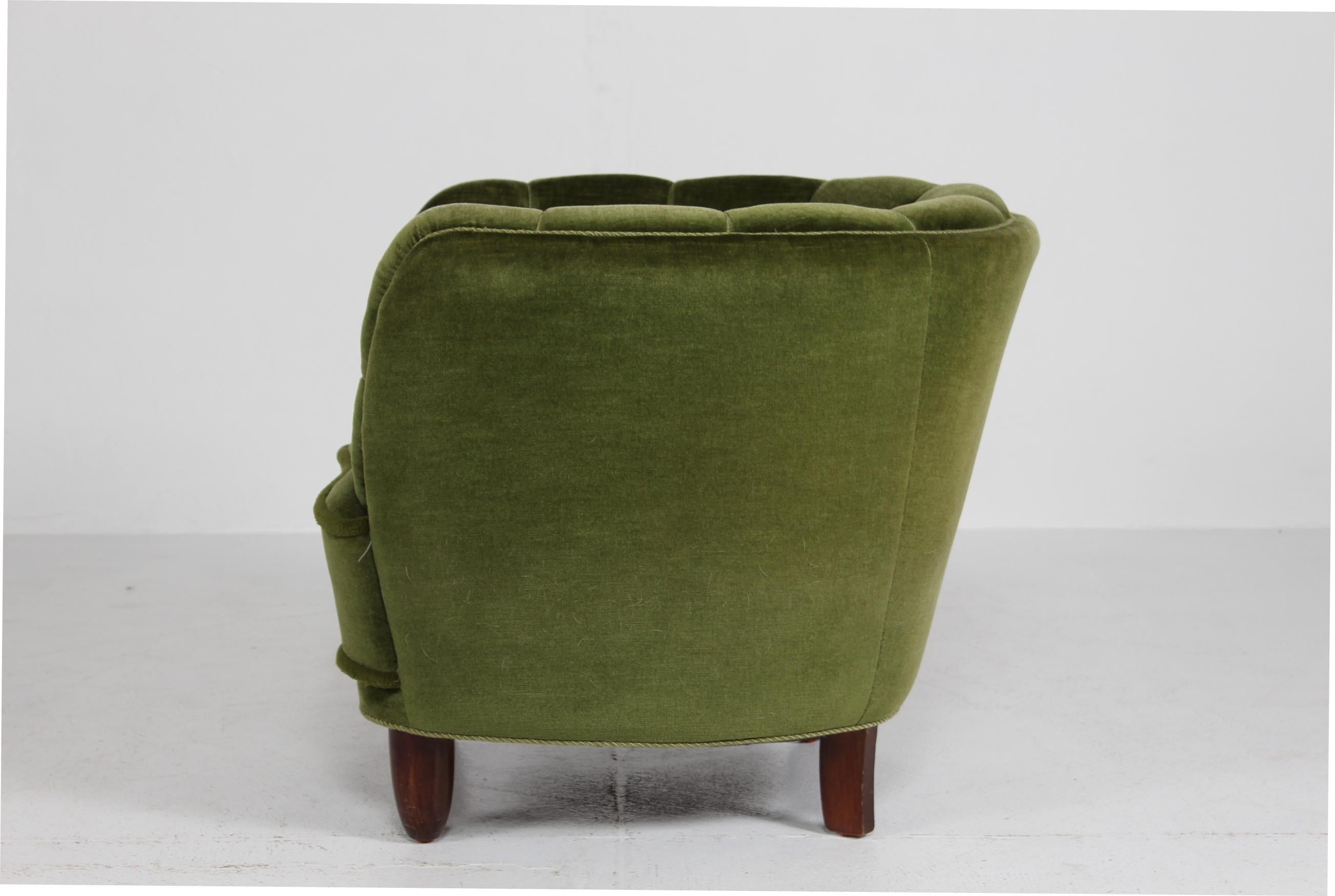 Fabric Danish Art Deco Club Chair in Viggo Boesen Style Dark Green Velvet, 1940s