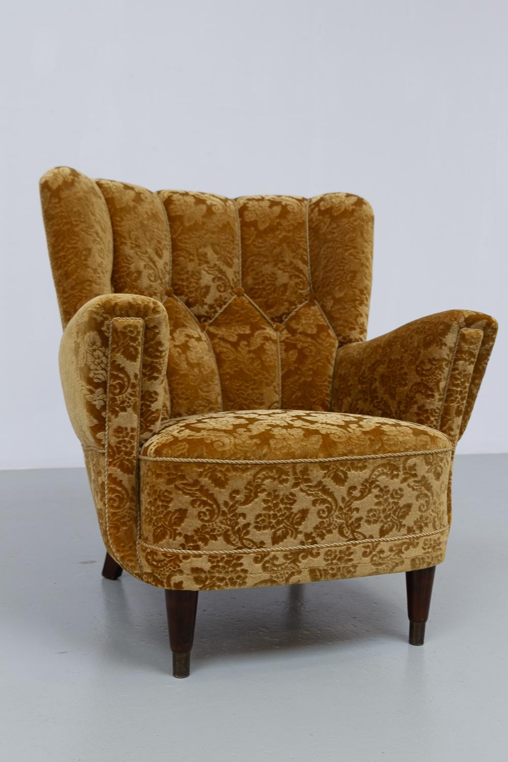 Chaise longue danoise Art déco en velours jaune doré, années 1940 en vente 12
