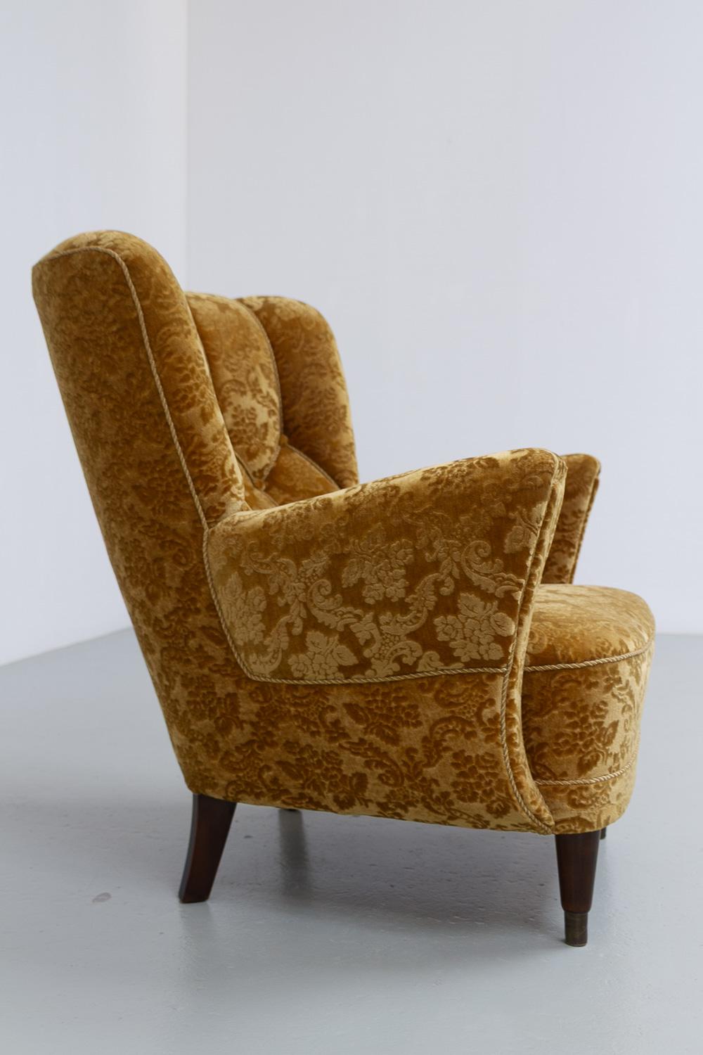 Chaise longue danoise Art déco en velours jaune doré, années 1940 en vente 14