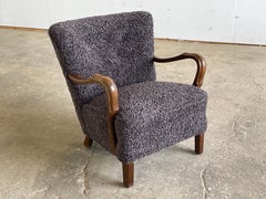 Danish Art Deco Lounge Chair, Manner of Viggo Boesen, Grey Bouclé, 1940s