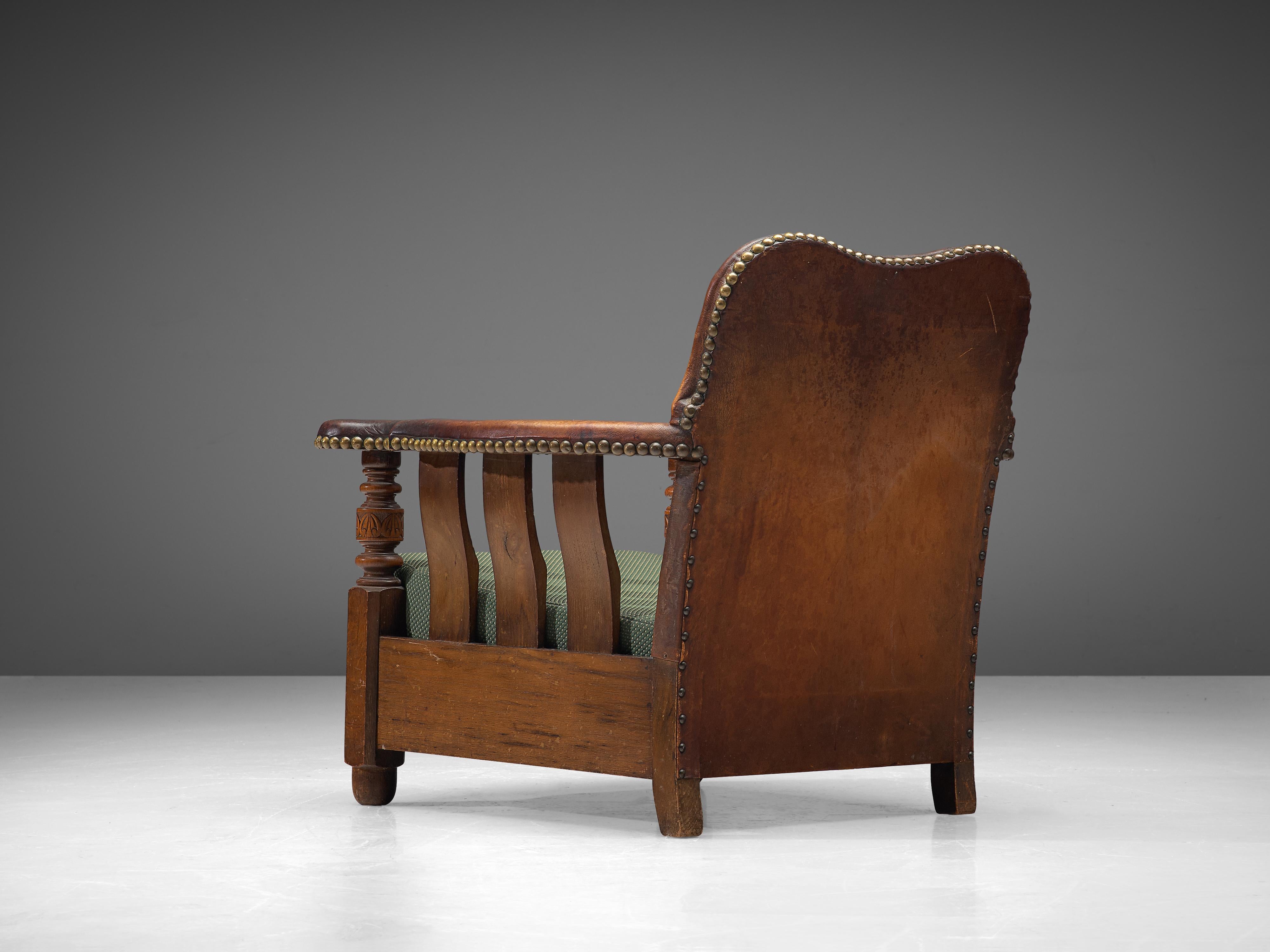 Danish Art Deco Lounge Chair in Patinated Leather and Stained Ash In Good Condition For Sale In Waalwijk, NL