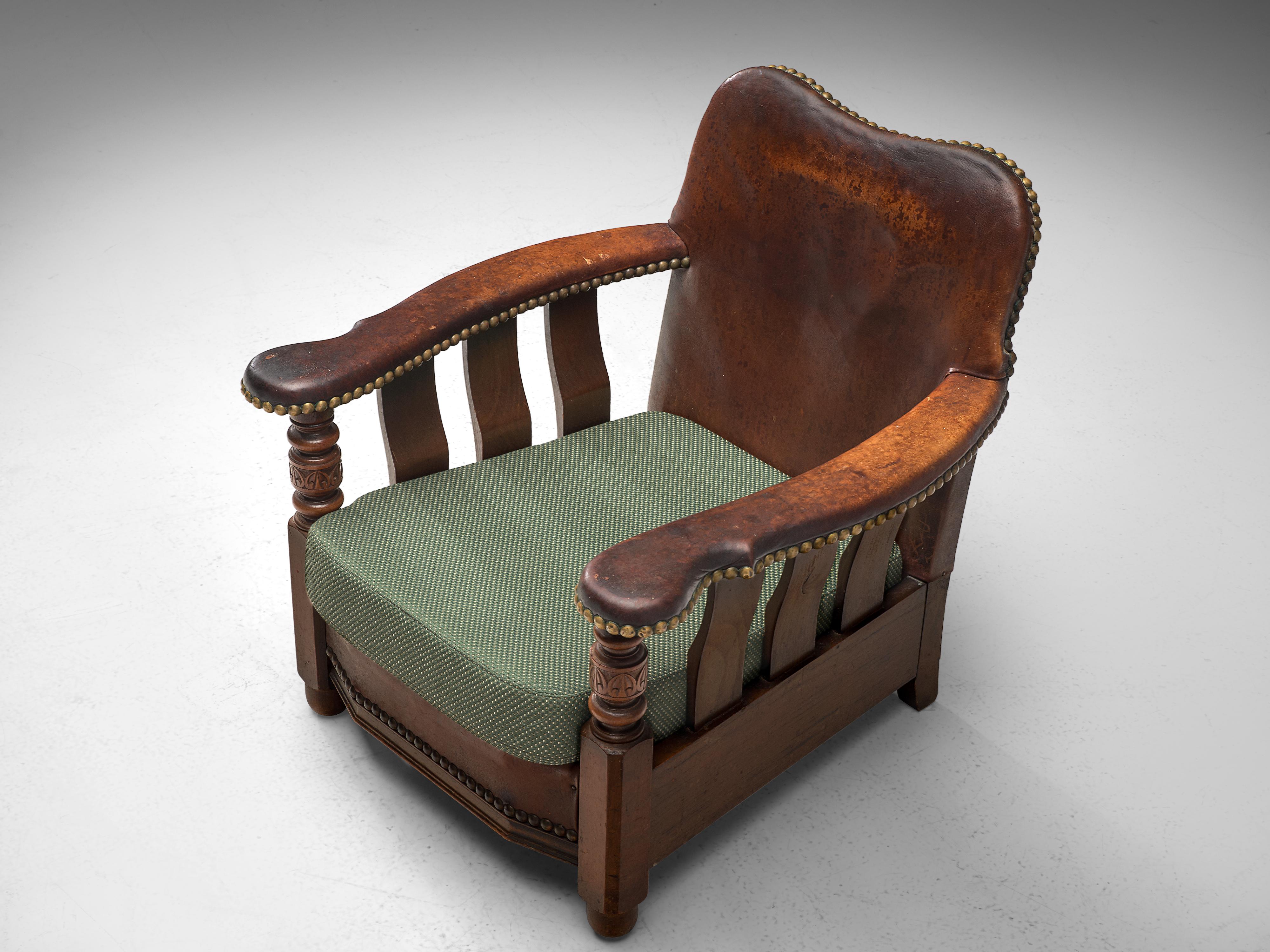 Danish Art Deco Lounge Chair in Patinated Leather and Stained Ash For Sale 1