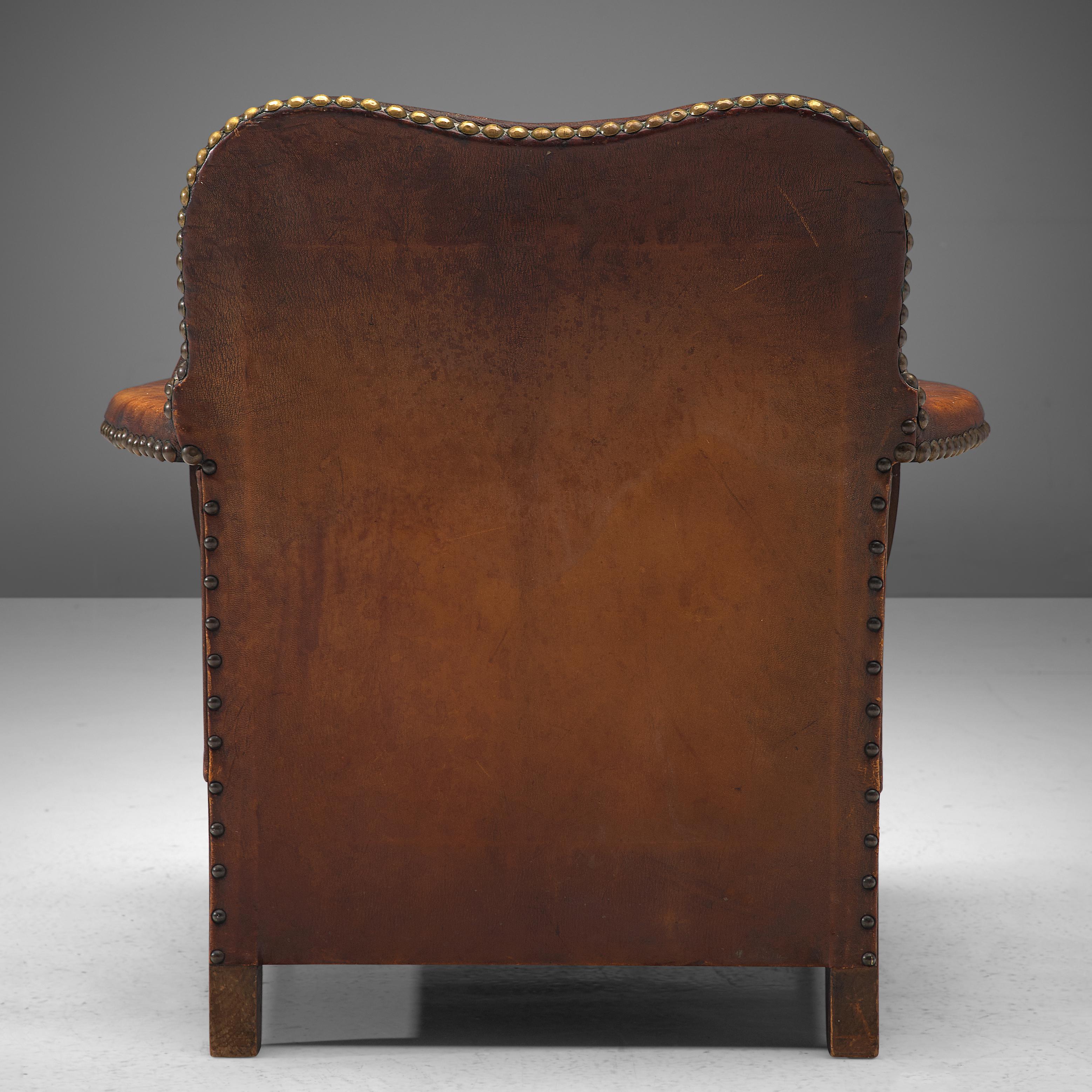 Danish Art Deco Lounge Chair in Patinated Leather and Stained Ash For Sale 4
