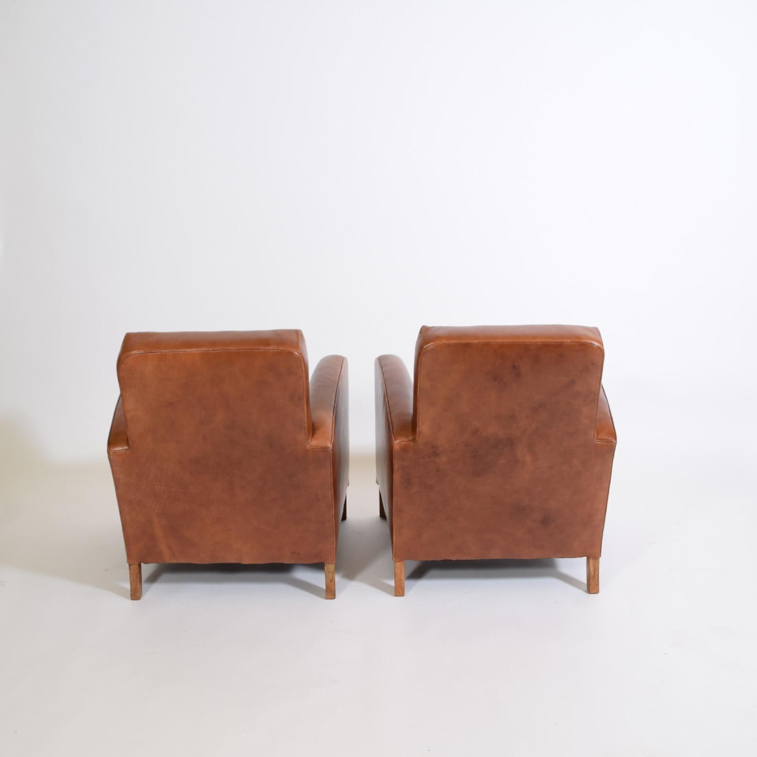 Leather Danish Art Deco Lounge Chairs 1930's For Sale