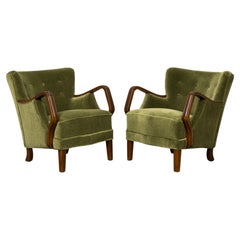 Poltrone Art Déco danesi di Alfred Christensen, in noce e mohair, anni ’40