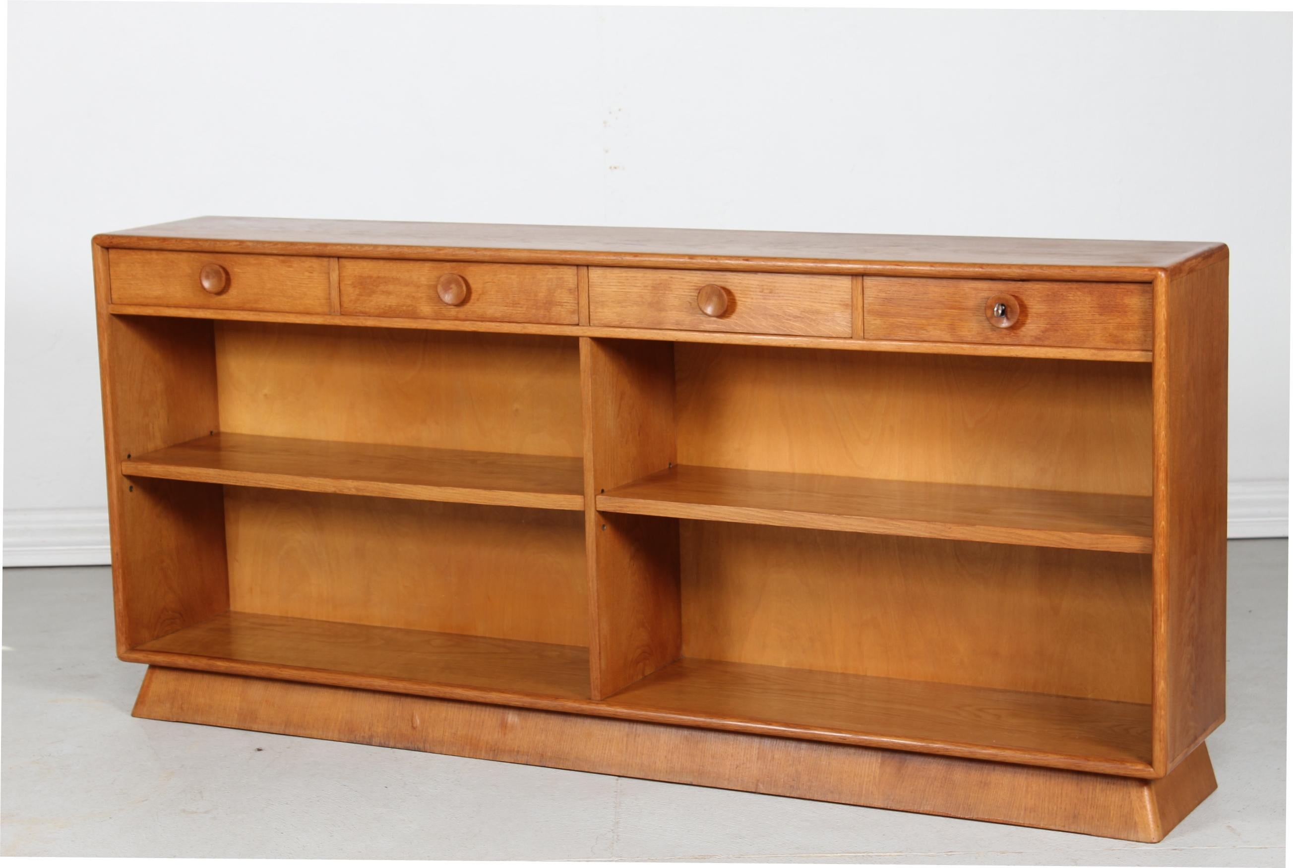 Danish Art Deco Low Bookcase with Drawers of Oak by Danish Furniture Maker 1940s 5