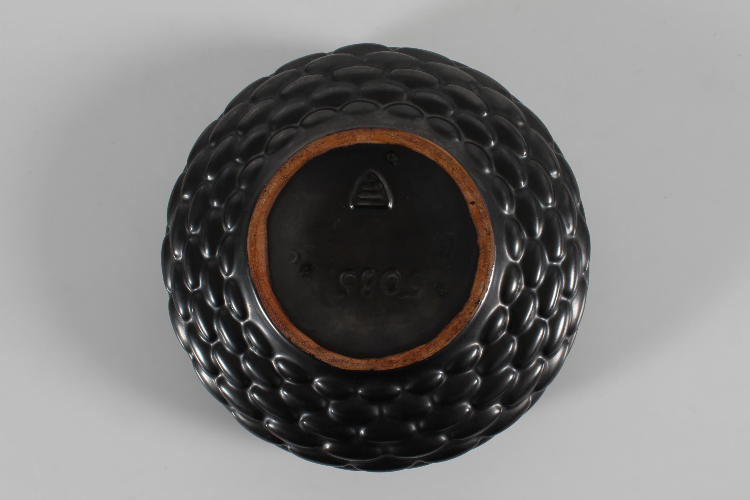 Ceramic Danish Art Deco Michael Andersen & Søn Budding Style Bowl Black & Turquoise For Sale