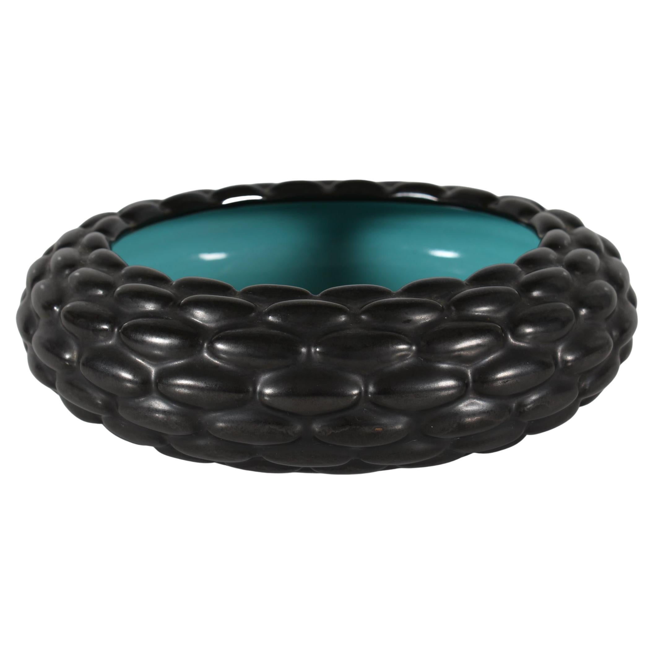 Bol Art Déco danois Michael Andersen & Søn Budding Style Noir et Turquoise