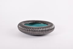 Danish Art Deco Michael Andersen & Søn Large Ribbed Bowl Black & Turquoise Glaze
