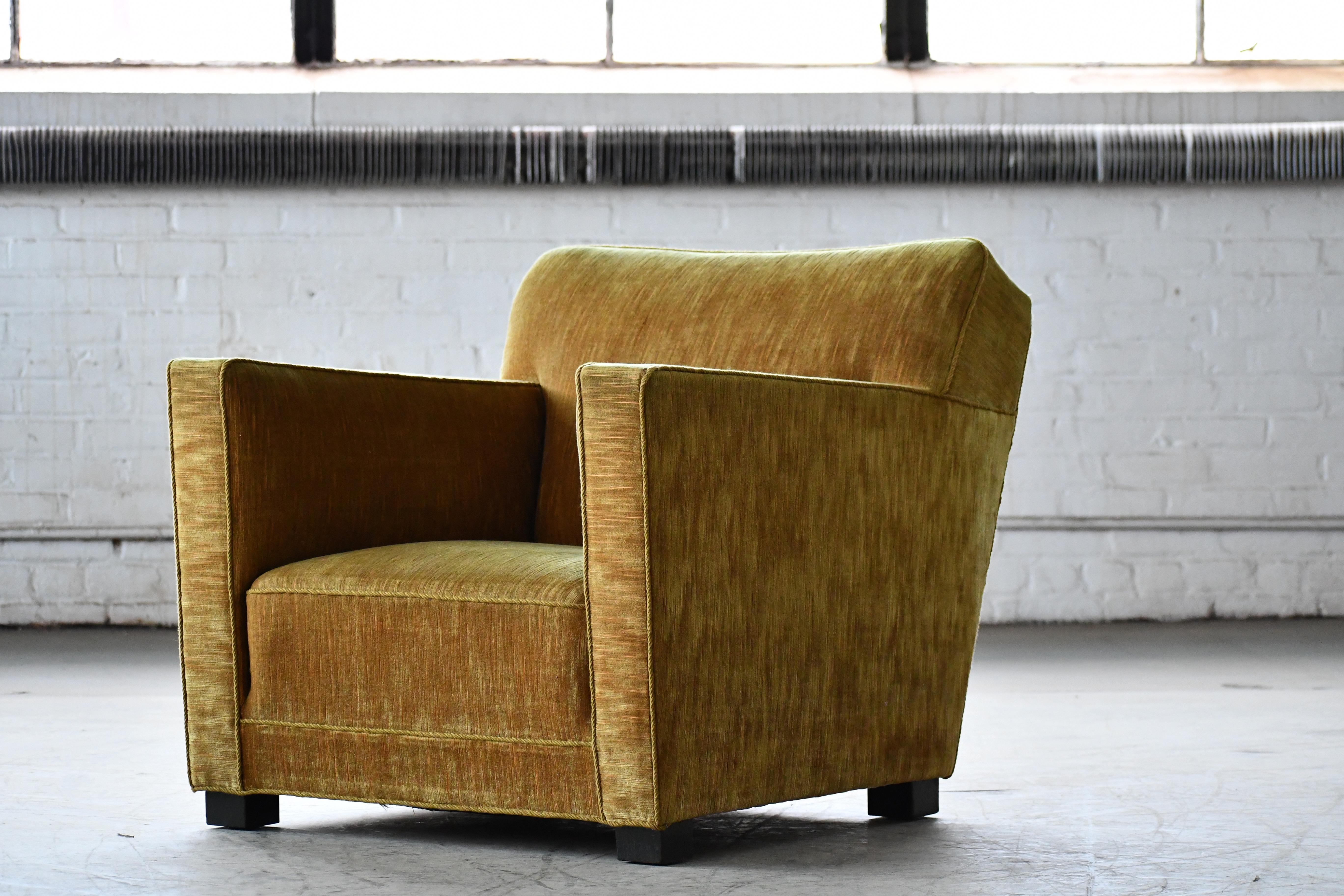 Danish Art Deco Midcentury Low Lounge or Club Chair in Gold Mohair, 1940s 1
