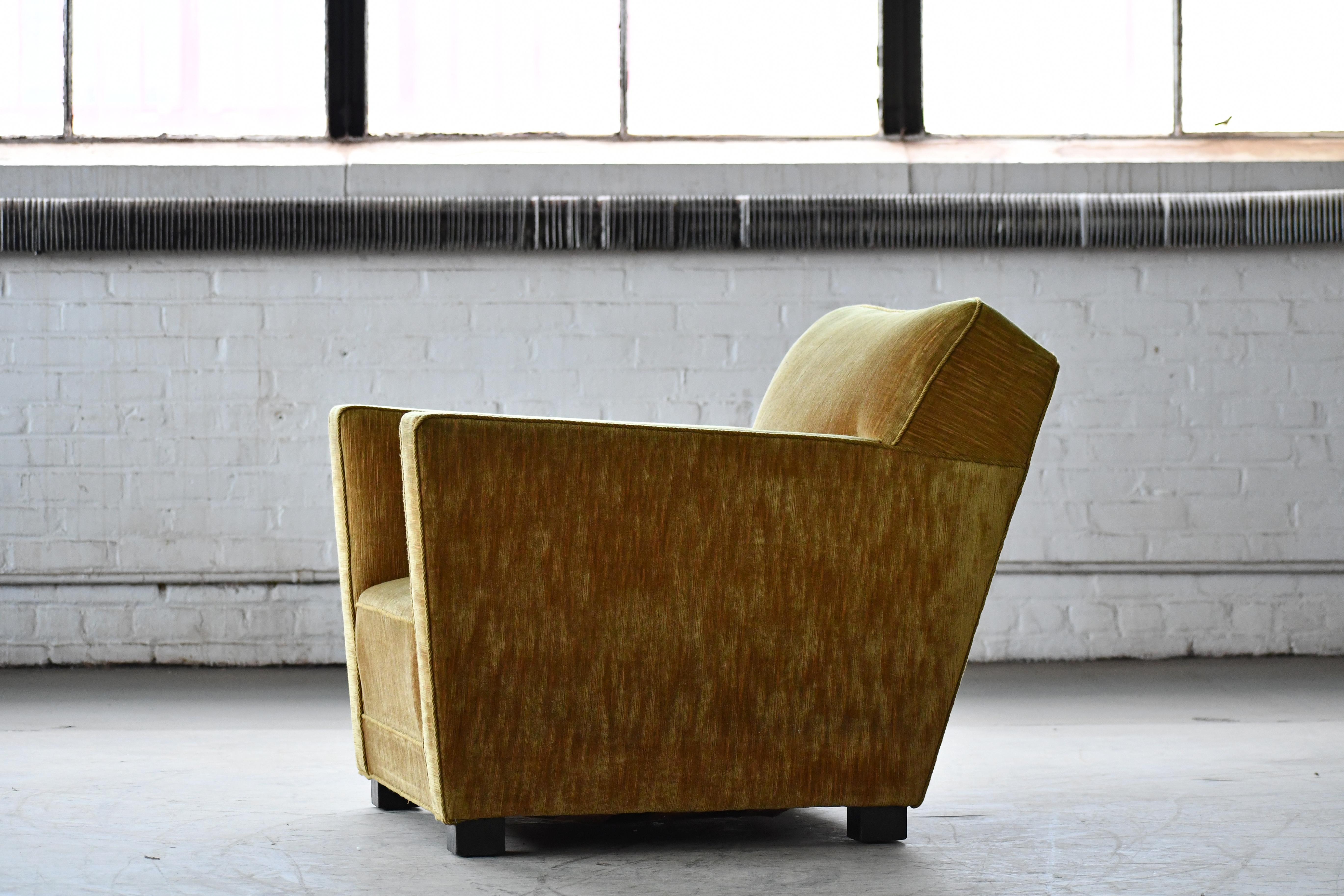 Danish Art Deco Midcentury Low Lounge or Club Chair in Gold Mohair, 1940s 2