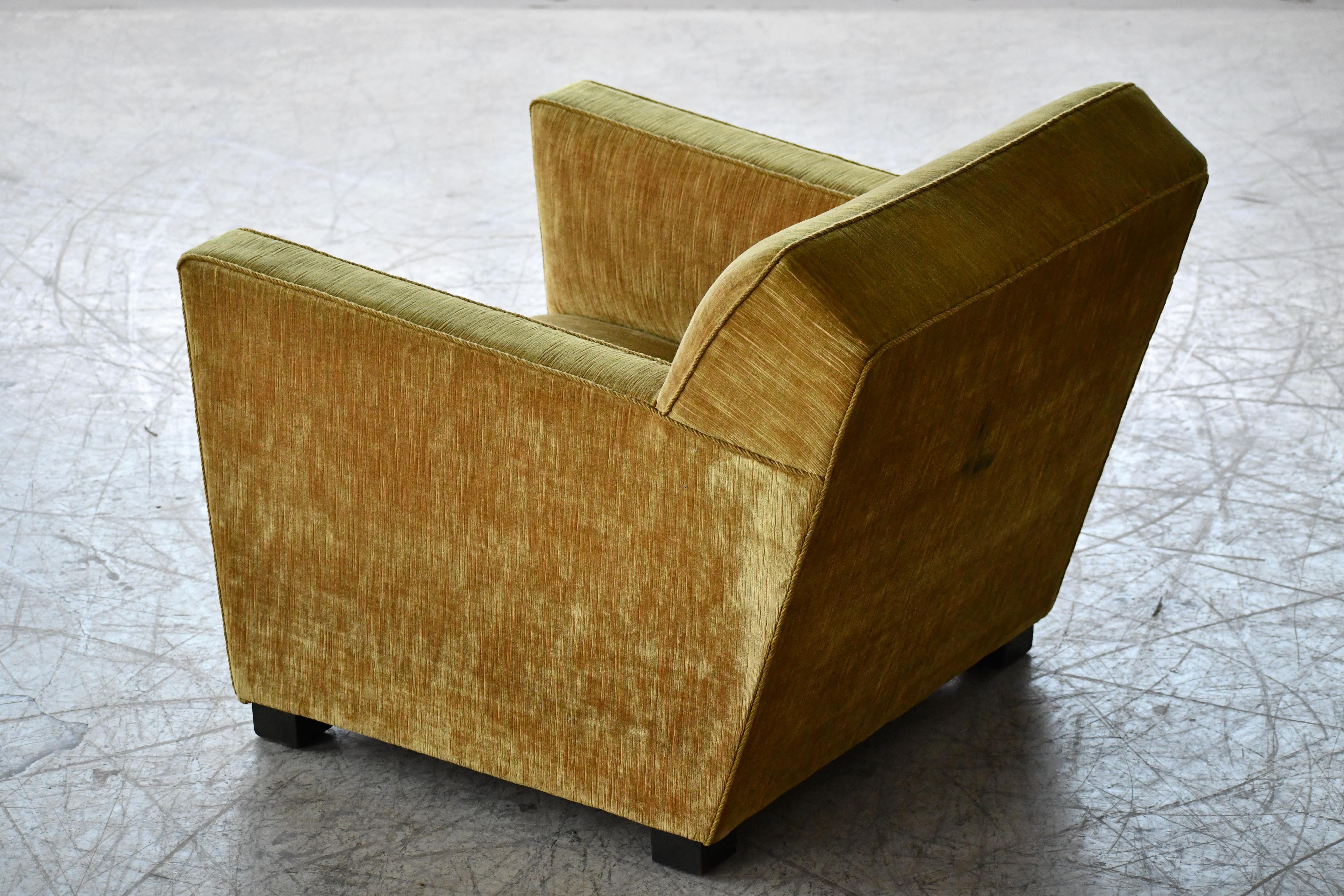 Danish Art Deco Midcentury Low Lounge or Club Chair in Gold Mohair, 1940s 3