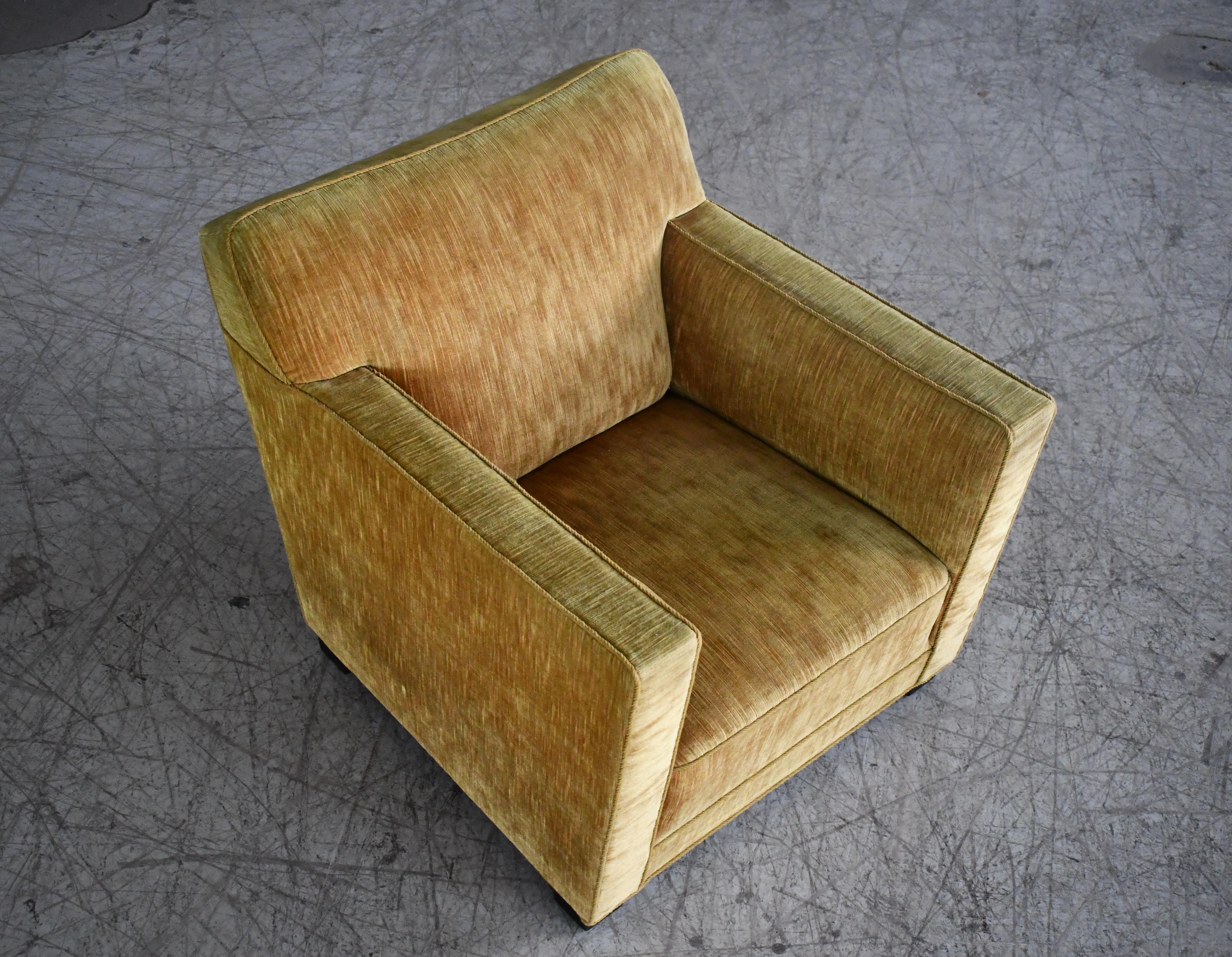 Danish Art Deco Midcentury Low Lounge or Club Chair in Gold Mohair, 1940s 5
