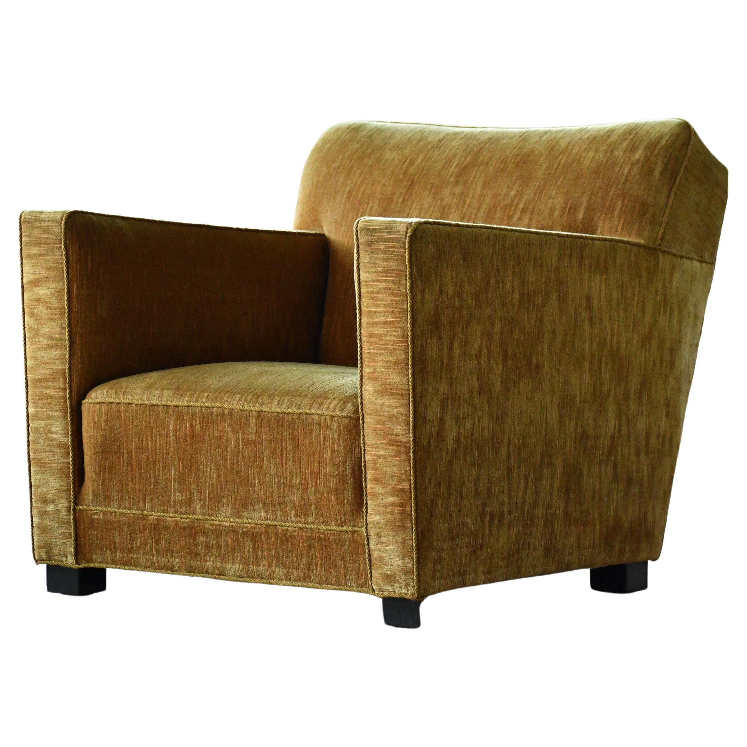 Danish Art Deco Midcentury Low Lounge or Club Chair in Gold Mohair, 1940s