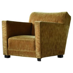 Danish Art Deco Midcentury Low Lounge or Club Chair in Gold Mohair, 1940s