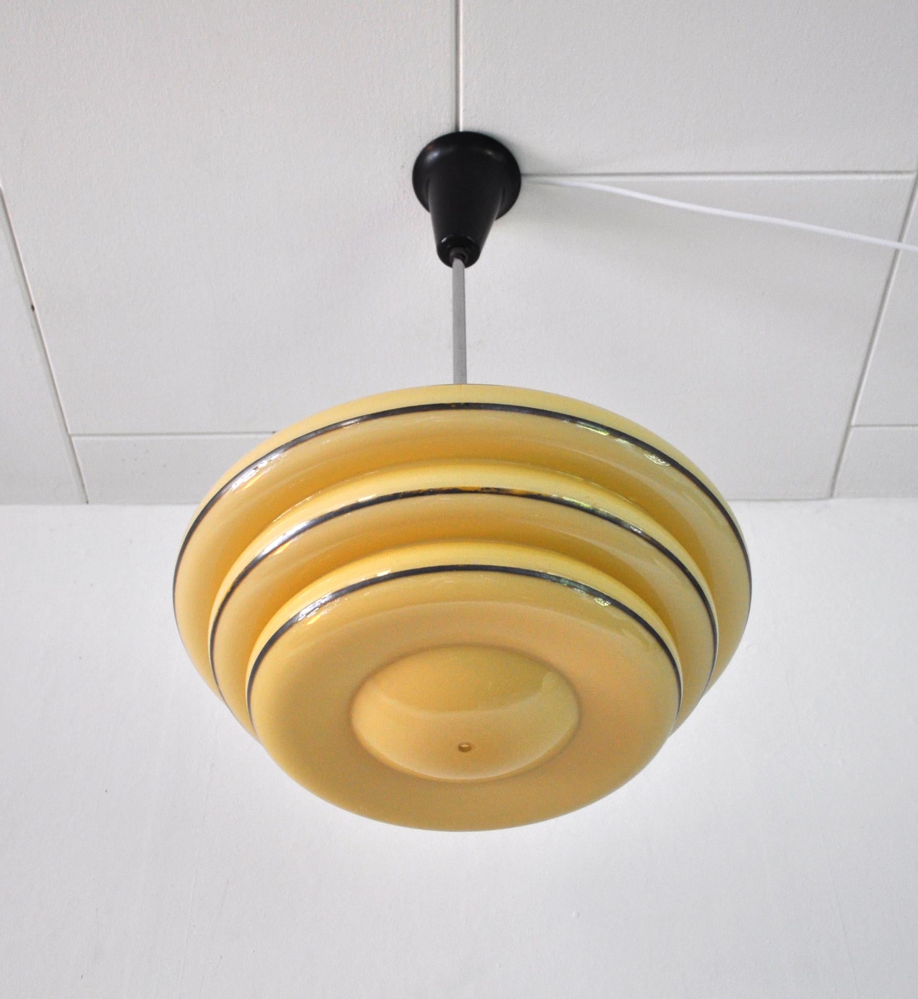 Danish Art Deco Opaline Glass Pendant Lamp, 1930s In Good Condition In Vordingborg, DK