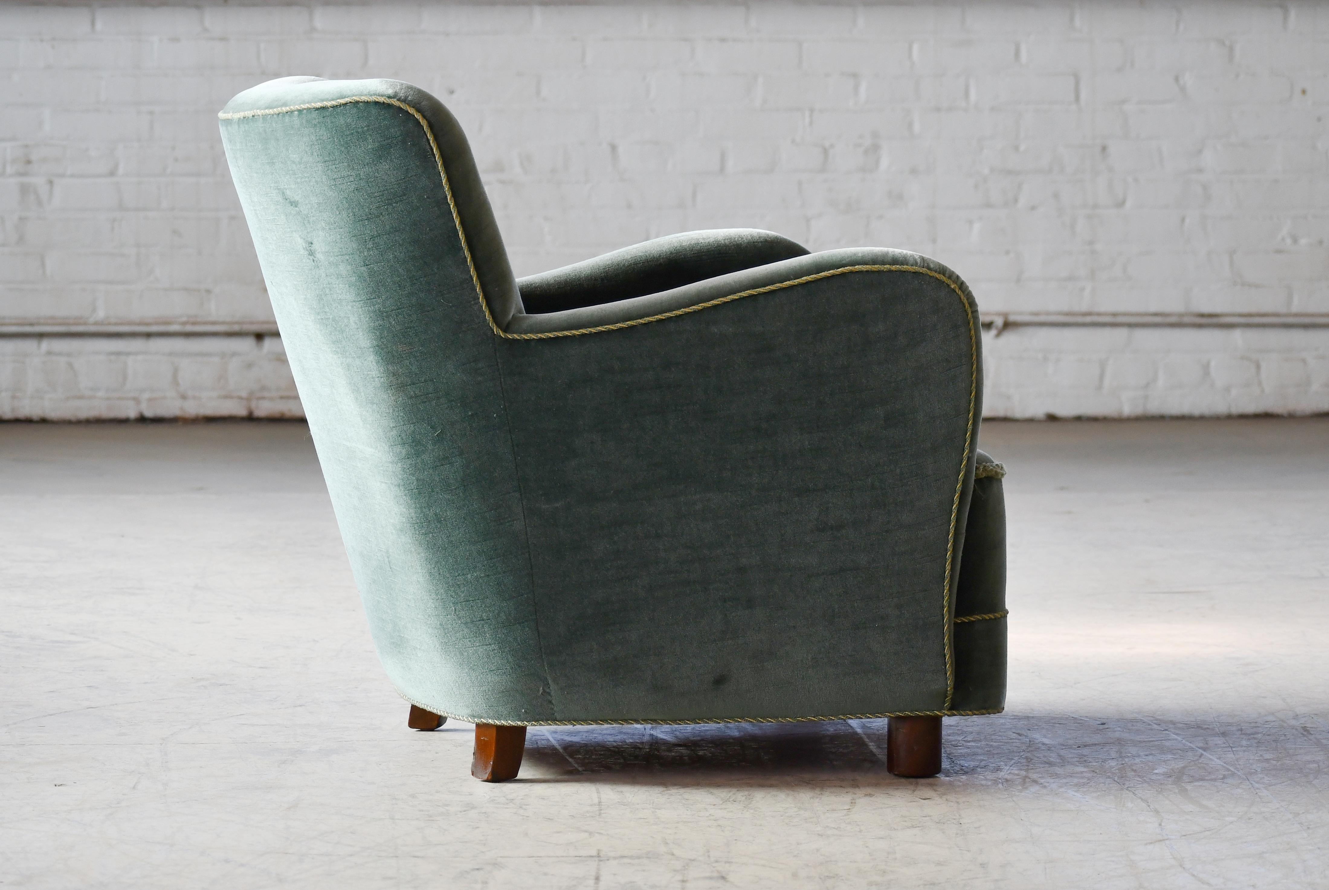 Danish Art Deco or Early Midcentury Lounge Chair in Green Mohair 1930-40s For Sale 4