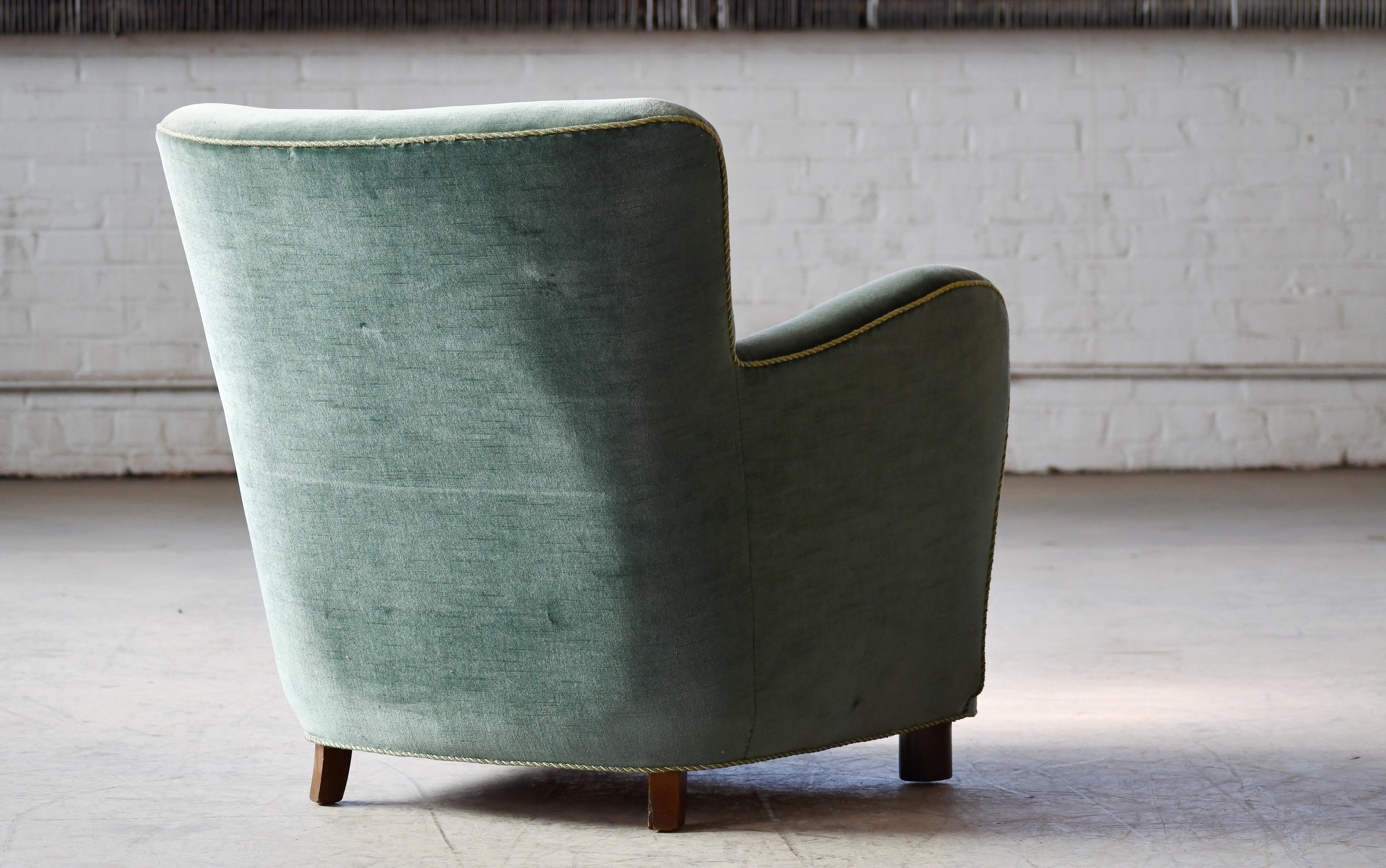 Danish Art Deco or Early Midcentury Lounge Chair in Green Mohair 1930-40s For Sale 3