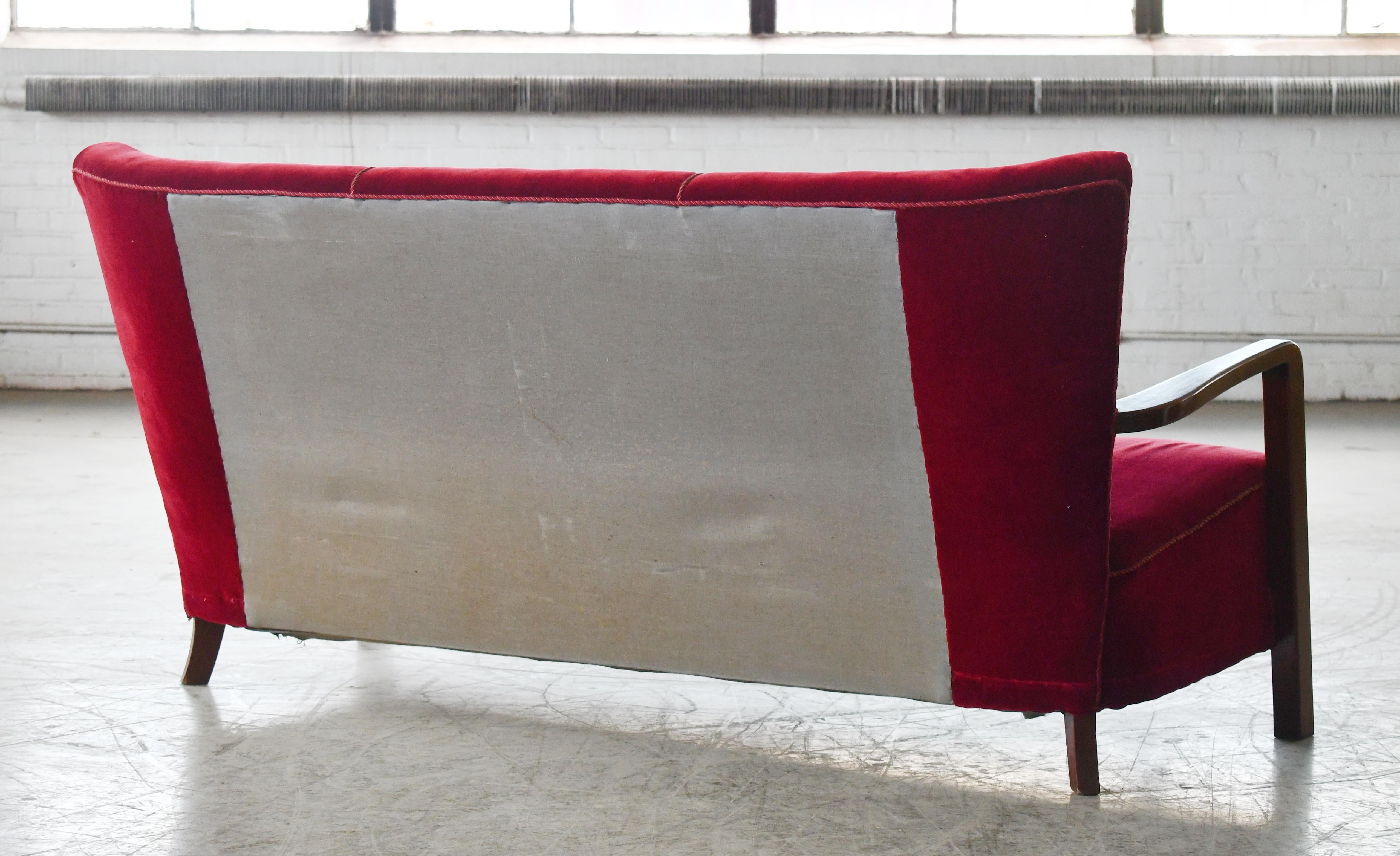 Danish Art Deco or Early Midcentury Sofa with Open Wooden Armrests, 1930's For Sale 4