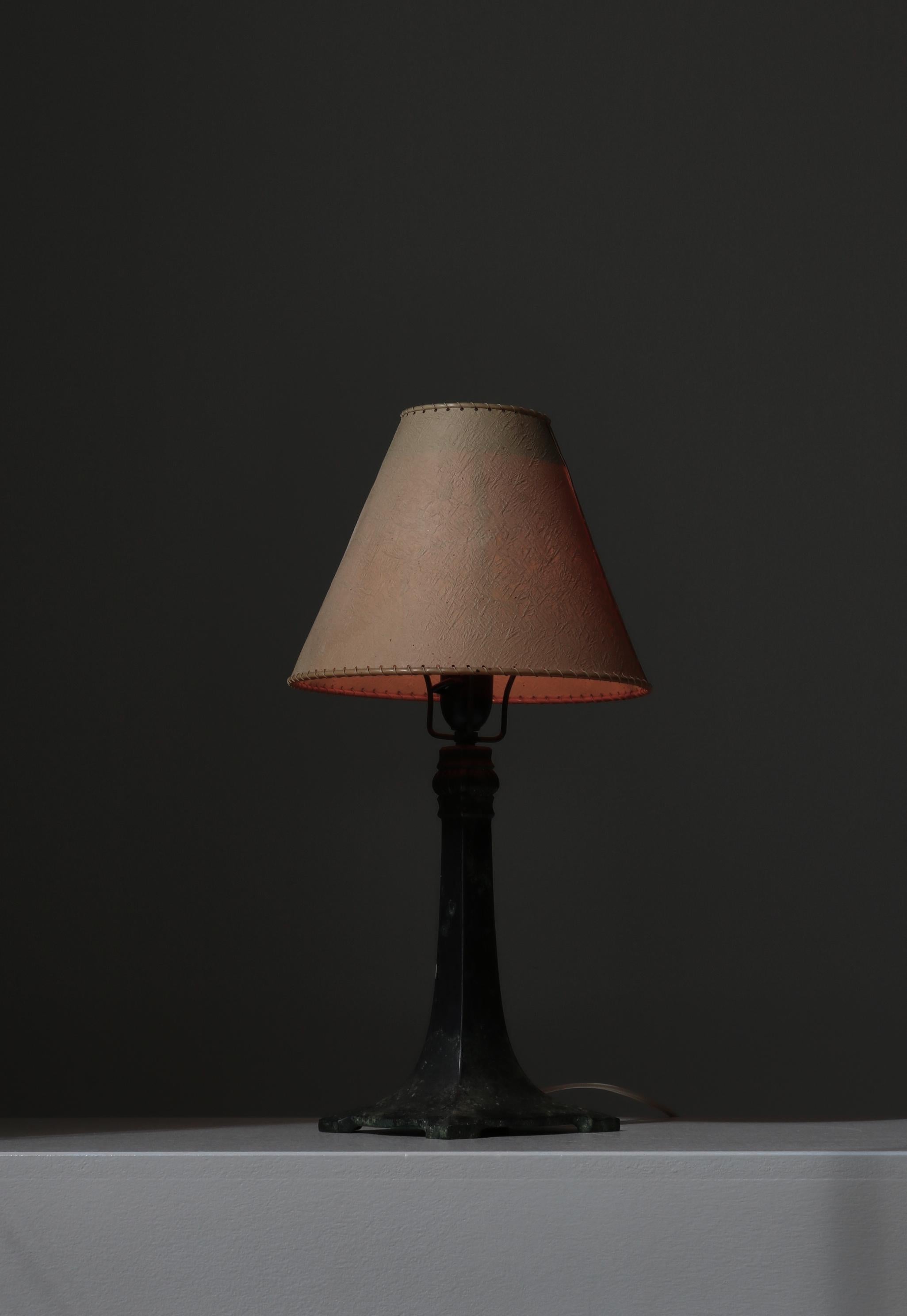 Early 20th Century Danish Art Deco Patinated Bronze Table Lamp Just Andersen Style, 1920s For Sale