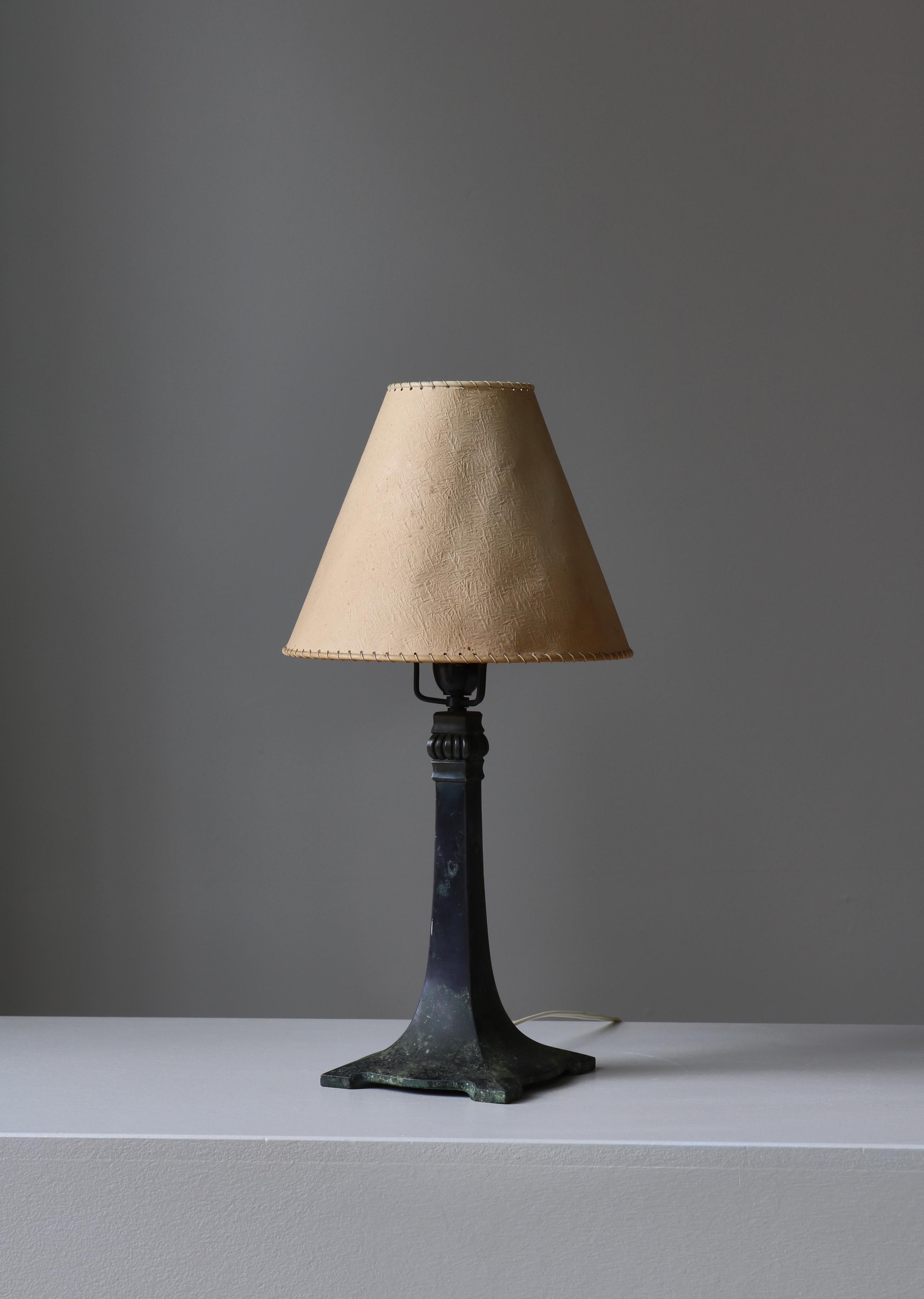 Danish Art Deco Patinated Bronze Table Lamp Just Andersen Style, 1920s For Sale 3