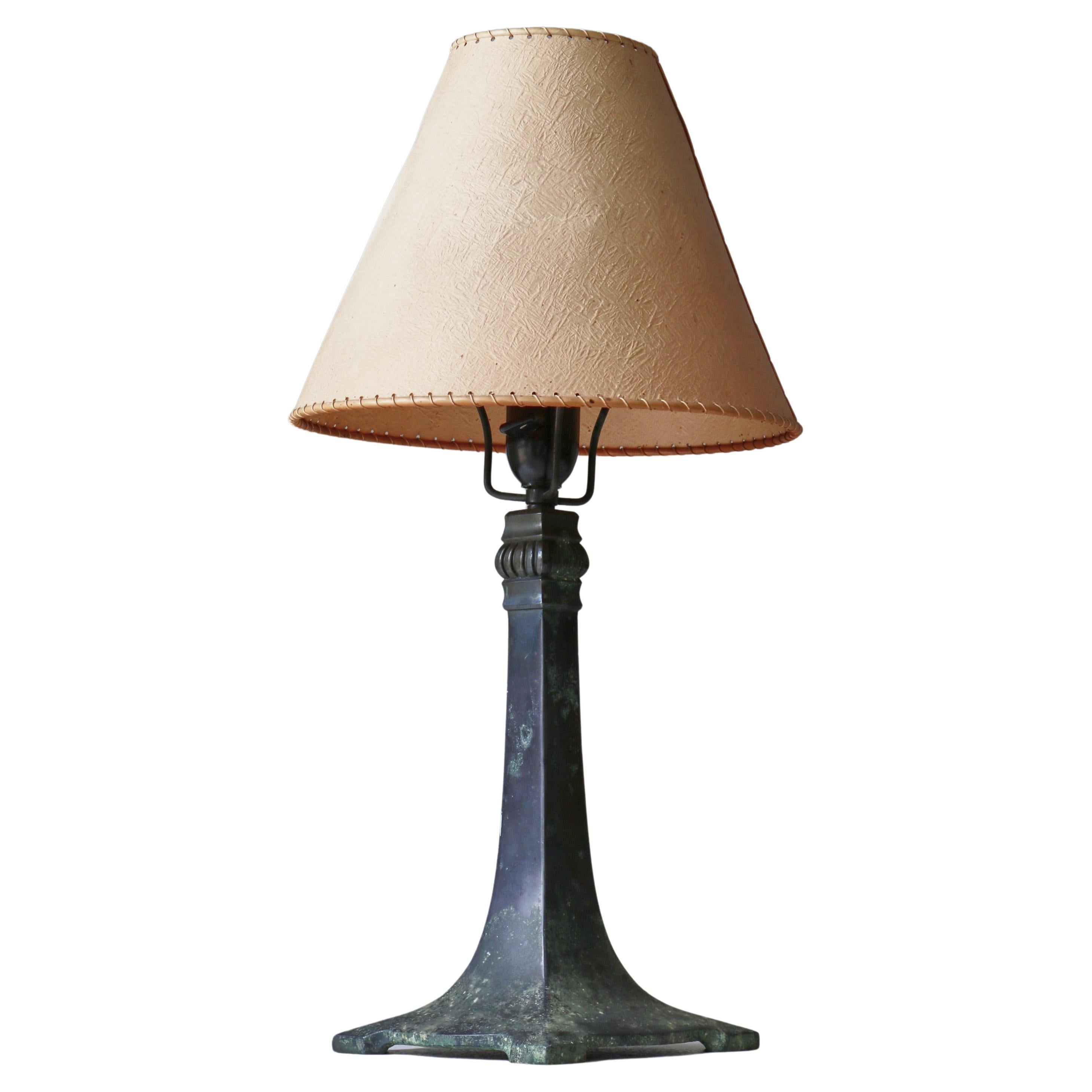 Danish Art Deco Patinated Bronze Table Lamp Just Andersen Style, 1920s