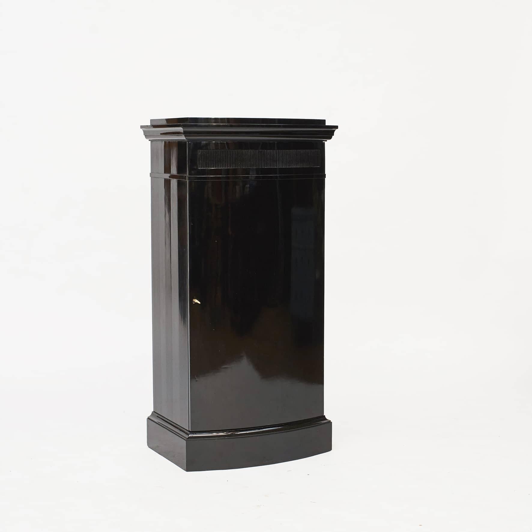 Polished Danish Art Deco Pedestal Cabinet in Ebonized Mahogany For Sale