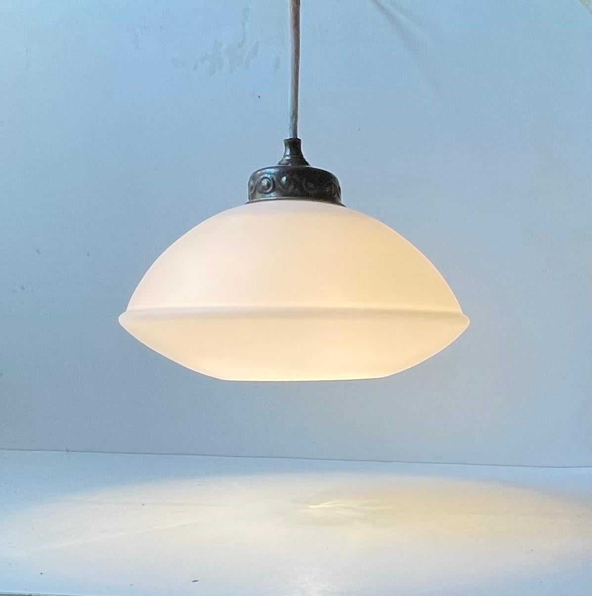 Danish Art Deco Pendant Lamp in White Opaline Glass, 1930s For Sale 4