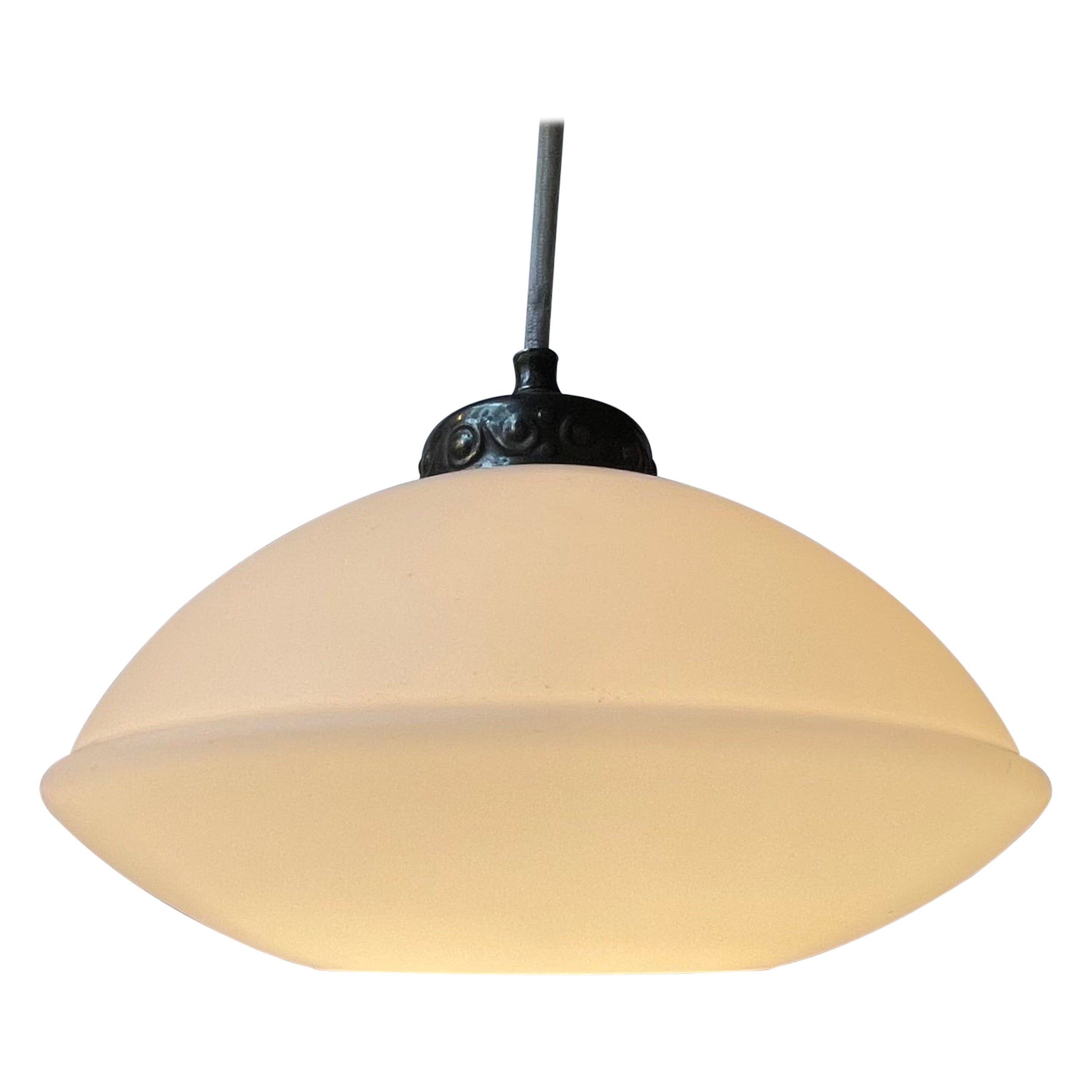 Danish Art Deco Pendant Lamp in White Opaline Glass, 1930s For Sale