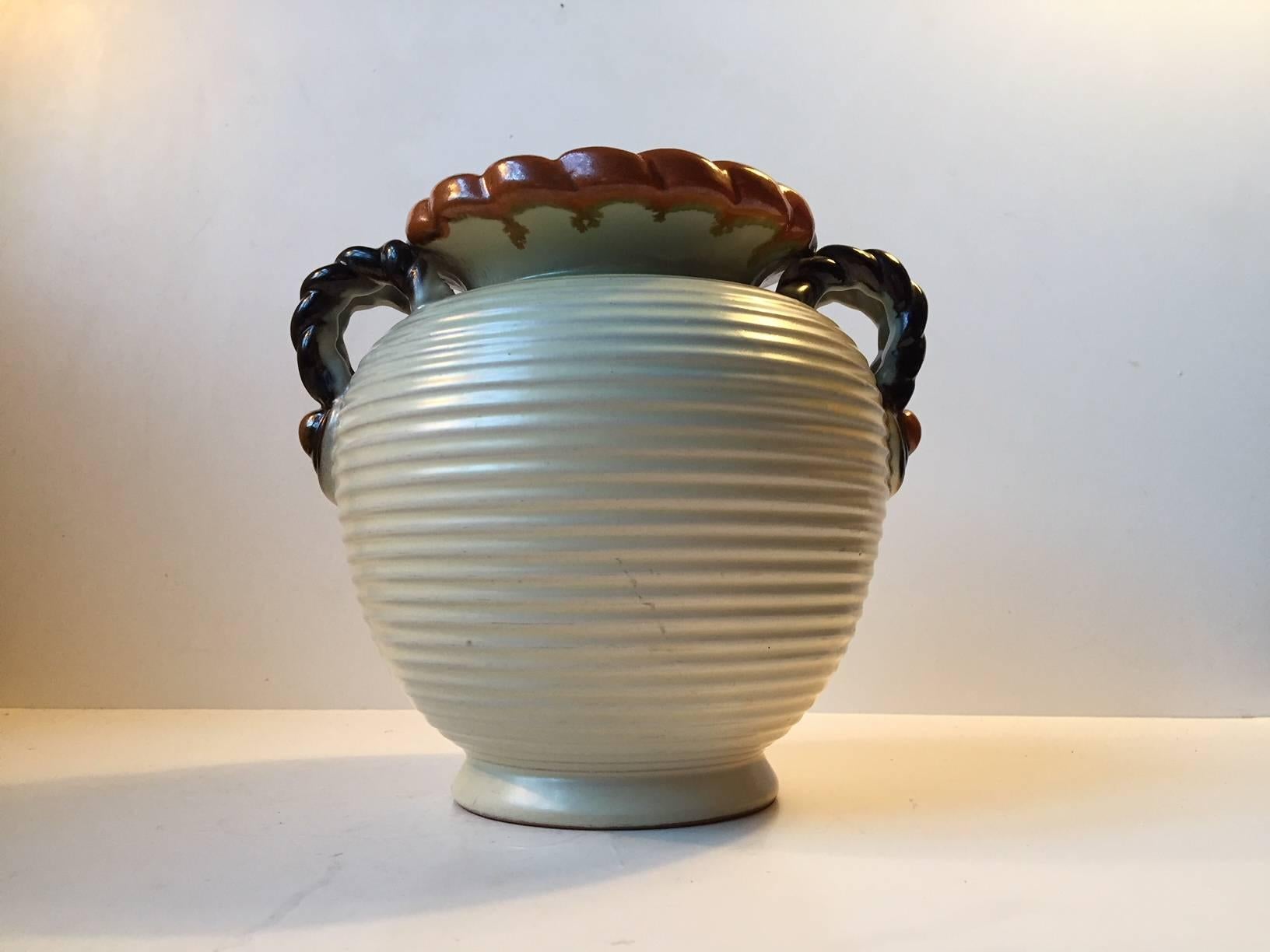 Glazed Danish Art Deco Pottery Vases by Knabstrup, 1930s, Set of 2