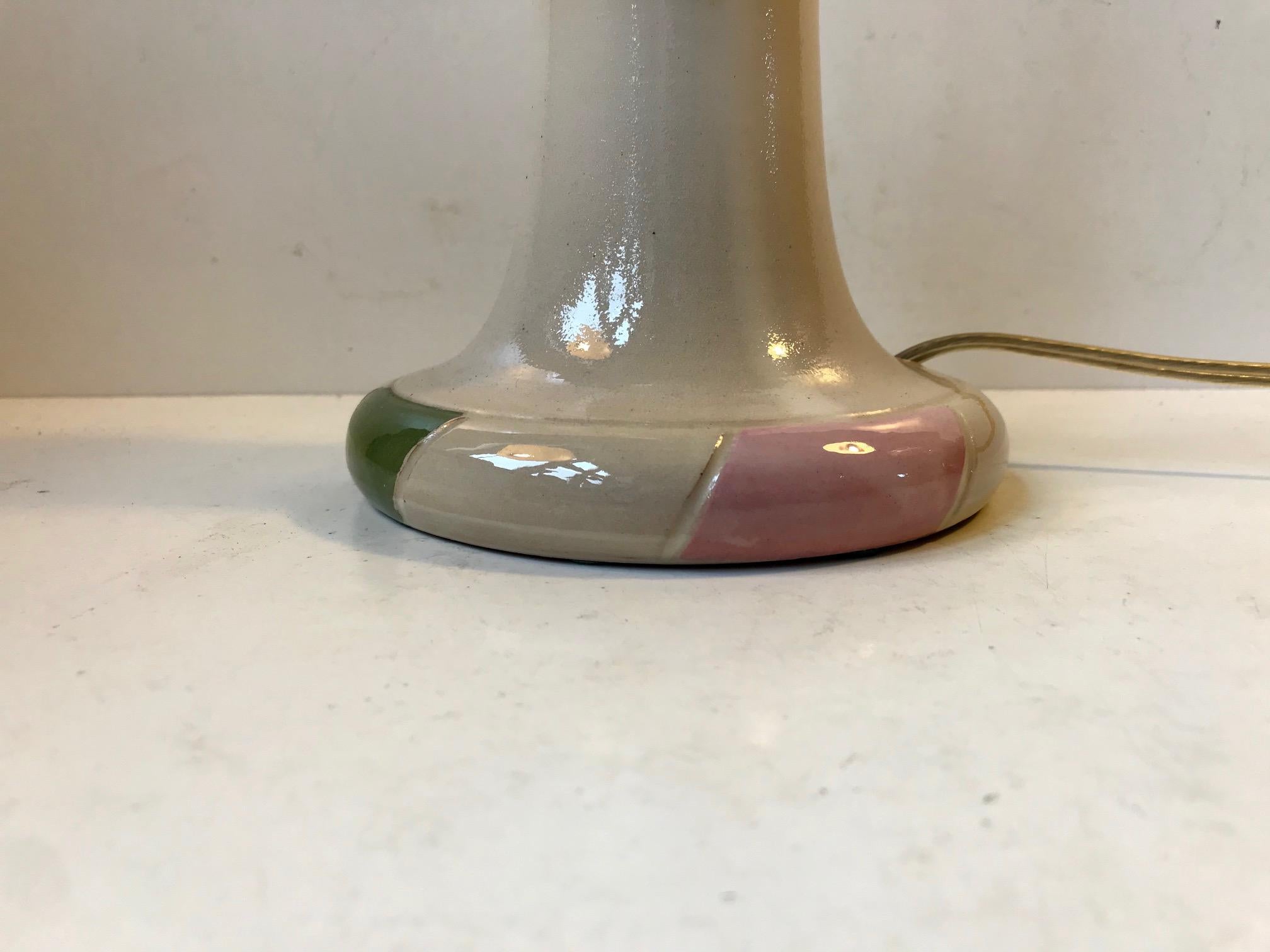 Late 20th Century Danish Art Deco Revival Table Lamp with Pink and Green Glaze by Dågård, 1970s