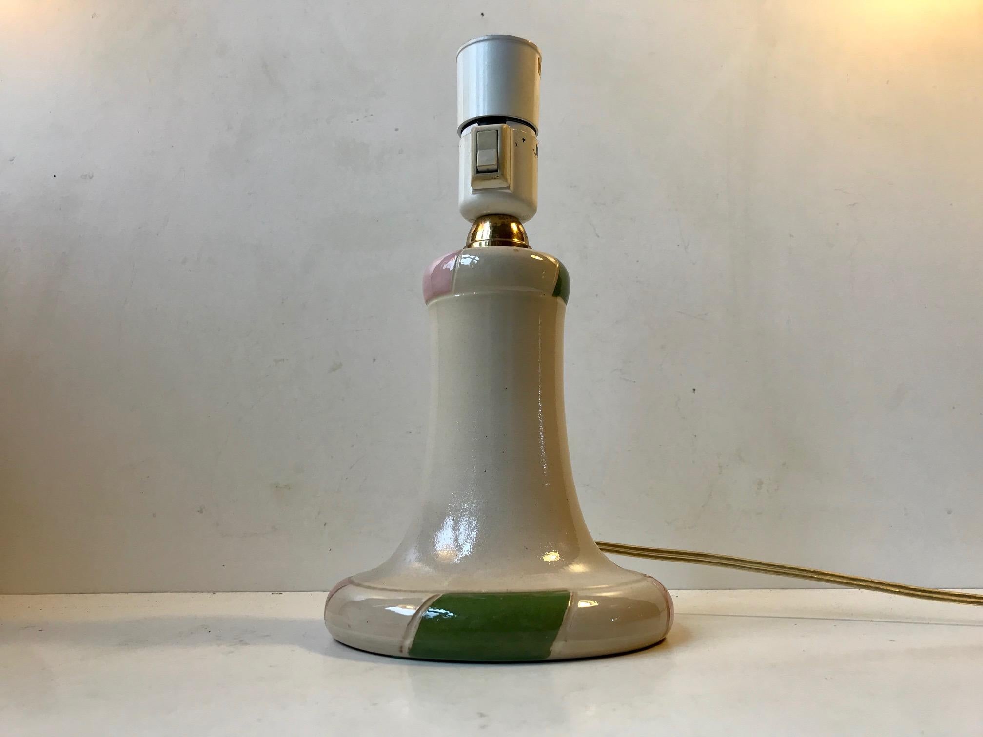 Pottery Danish Art Deco Revival Table Lamp with Pink and Green Glaze by Dågård, 1970s